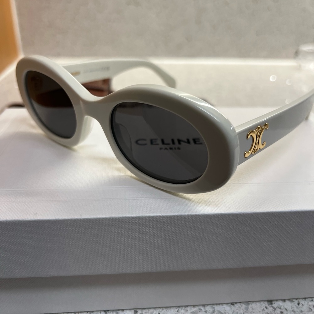 CELINE Triomphe Oval Frame Sunglasses - White - Picture 2 of 8